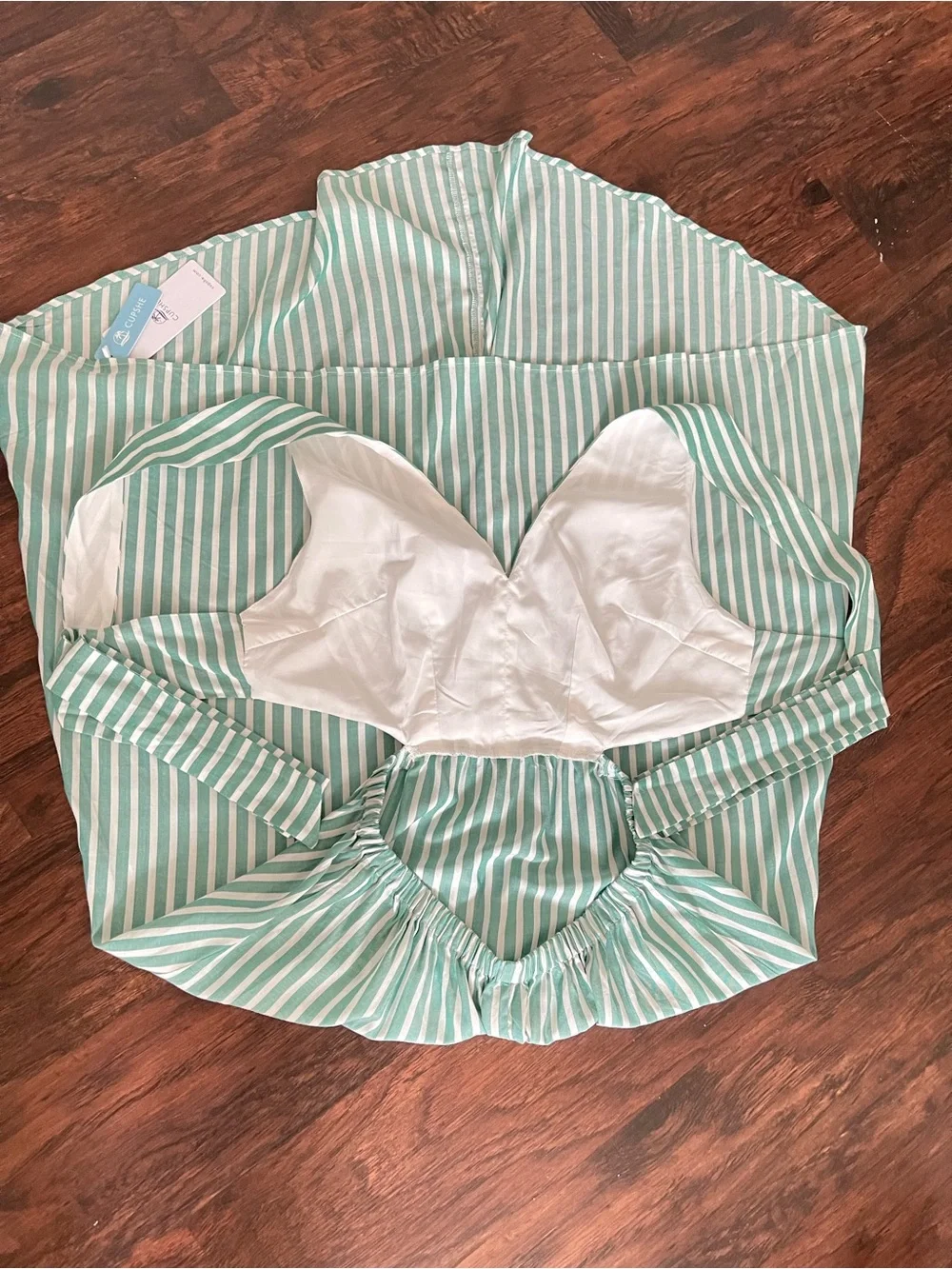 Cupshe Aileen Green & White Striped V-Neck, Back Tied High-Low Midi Dress Small